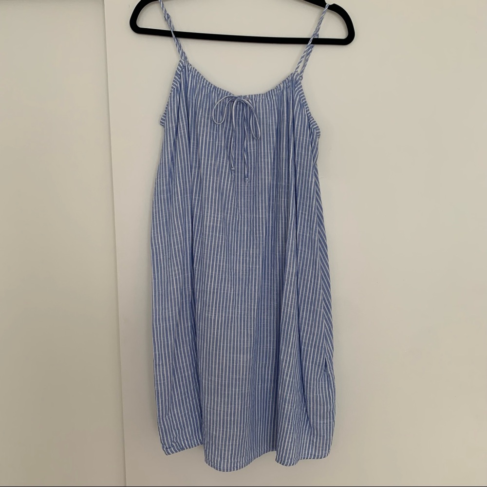 H&M Blue and White Striped Linen Blend Dress